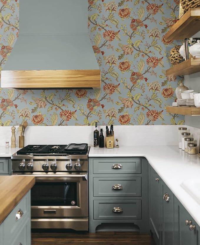 NextWall Kianna Jacobean Floral Peel and Stick Wallpaper (Blue Dusk)