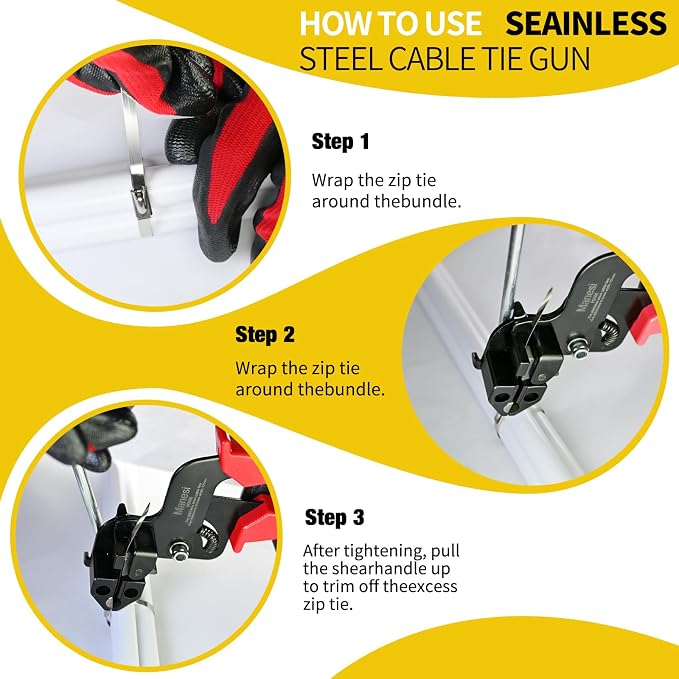 106PCS Heavy Duty 304 Stainless Steel Cable Tie Gun Kit, Includes 100PCS 11.8 Inch Metal Zip Ties, Self-Locking, UV & Corrosion Resistant, for Fence, Exhaust Pipe, Chicken Coop, Farm Use
