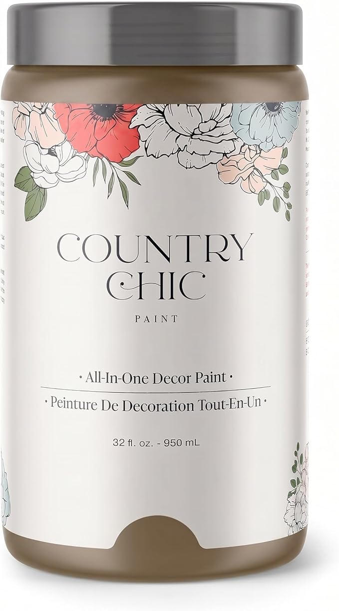 Country Chic All-in-One Chalk Paint for Furniture, Cabinets, Home Decor, Eco-Friendly, Matte Finish, Built-In Primer & Top Coat for Wood, Metal - Driftwood (Brown) - Quart 32 oz (950 ml)