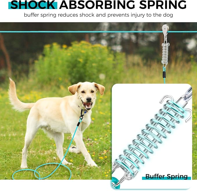 Snagle Paw Dog Runner for Yard,Heavy Duty Trolley System for Large Dogs,Dog Tie Out Run Cable, Zip line 100ft with 10ft Pulley Runner Line for Dogs Up to 250lbs for Yard or Camping