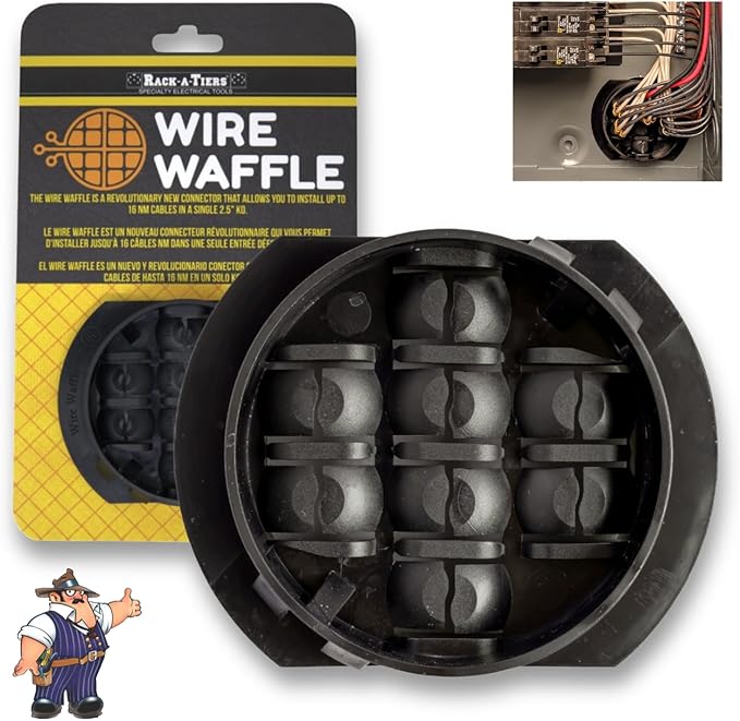 Wire Waffle Connnector for 2.5" KO's - 1 unit, NM Cable Connector, 16 Cables in 1 Knockout, UL Listed & NEC Compliant (KO25W)