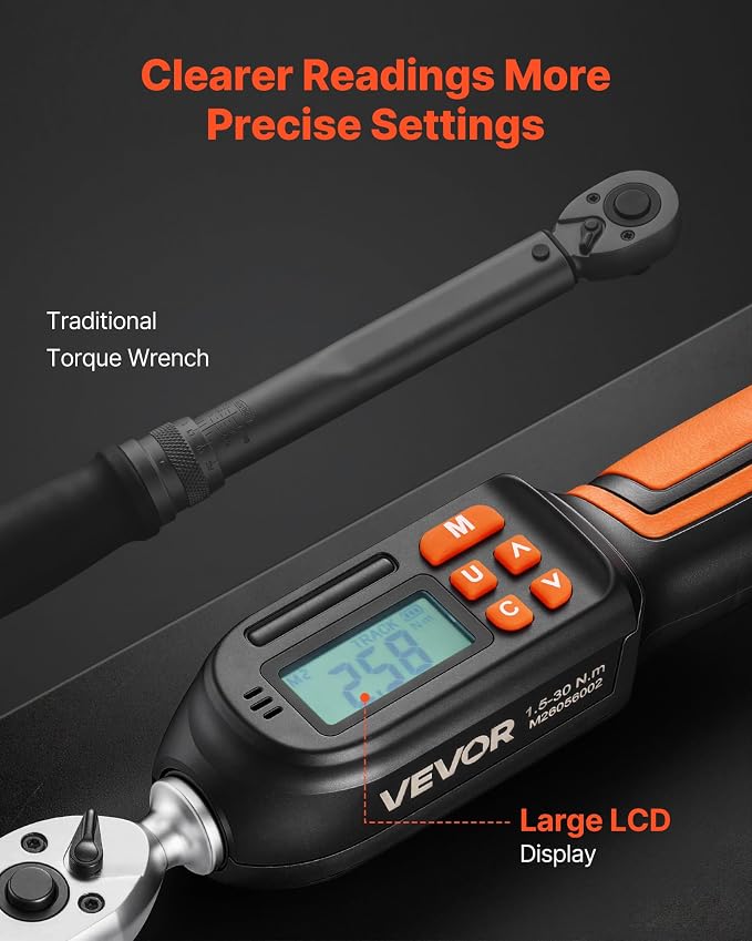 VEVOR Torque Wrench Set 1/4" Drive 42-Piece Digital Torque Wrench 4 Units, ±2% Accuracy, LCD Screen, with Buzzer and LED Indicator, with Sockets, Bits, Extension Bar, Adapter, for Automotive Repair