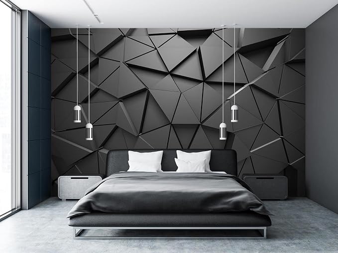 Cliouar-Black Geometric Figures 3D Wallpaper Mural 182" x 122"(Not Peel and Stick)