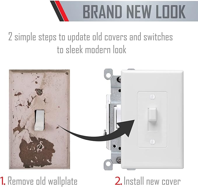 TayMac MW2570W Masque 1-Gang Decorator Style Toggle Switch Cover-Up Wall Plate, 5-Pack, White