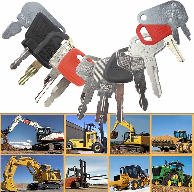 12 Heavy Equipment Key Set Replacement for Caterp-illar JD Bob-cat Hy-Ster Komat-su Forklifts Excavators Ca-se Do-zers