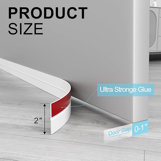Elvone Heavy-Duty 20 ft x 2 in Weather Stripping, Door Draft Stopper Silicone Seal Strip for House and Glass Shower Doors for Collision and Side Gaps of Door and Windows, White
