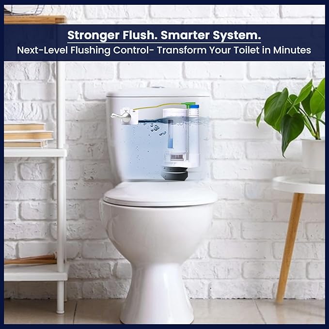 2-Inch Dual Flush Toilet Valve Conversion Kit with Handle & Overflow, Water Saver, Flapper-Free Design Eliminates Leaks, Two Flush Options, Tool-Free Easy Installation