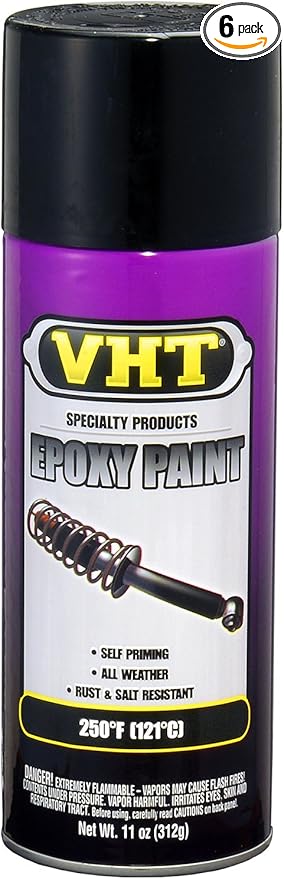 VHT SP650-6PK All-Weather Epoxy Paint – Gloss Black Black Spray Paint – 11 oz Aerosol Can, 6-Pack