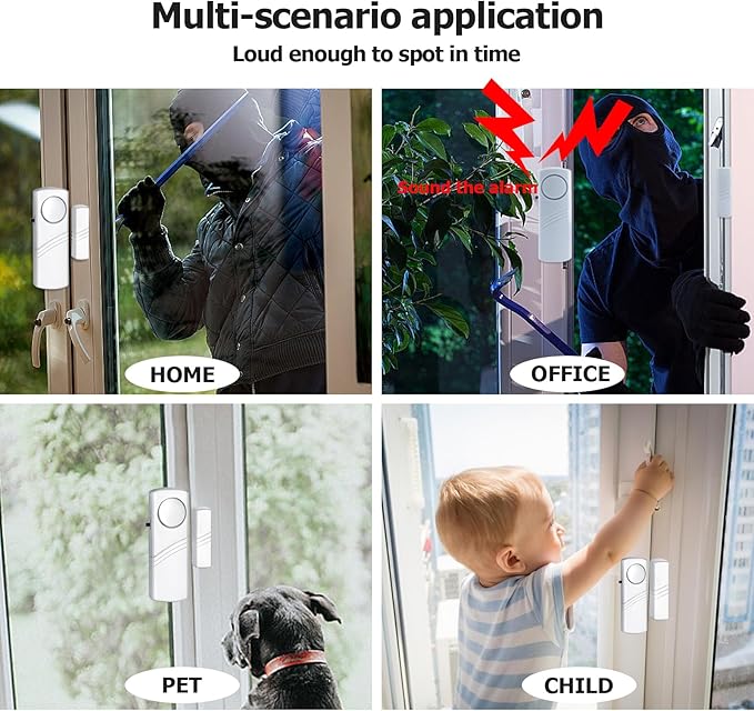 Security Door Window Alarm, 90DB Wireless Sensor Door Window Burglar Alarm, Door Alarms for Kids Safety, Easy Installation Doorbell Alarms for Office House Window Pool (6 Pack)