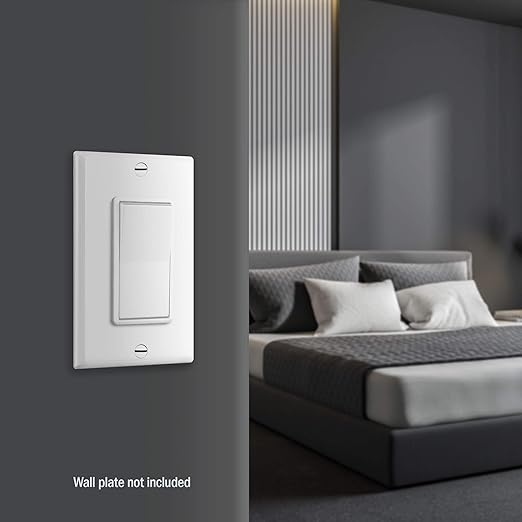 ENERLITES Decorator Paddle Rocker Light Switch, Gloss Finish, Single Pole, 3 Wire, Grounding Screw, Residential Grade, 15A 120V/277V, UL Listed, 91150-W, White