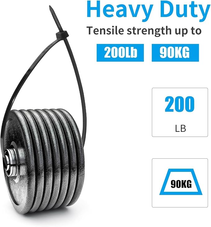 XINGO 20 Inch Black Large Heavy Duty Zip Ties 100 Pack, 200 LBS Ultra Strong Plastic Wire Ties, Large Cable Ties Extra Long Tie Wraps, Indoor and Outdoor UV Resistant