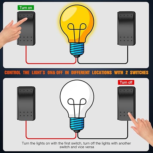 Nilight 3 Way Switch On Off Toggle Rocker Control a Single Load from Two Separate Locations 12V 24V Waterproof 3-Way Switches for RV Camper Can-Am ATVs UTVs Cars Trucks