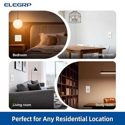 ELEGRP Digital Dimmer Switch for LED/CFL, Toggle Dimmer Switch with Decorative Frameless Design Wallplate, Single Pole/3-Way, UL Listed, 1 Pack, White