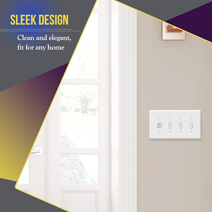 ENERLITES Toggle Light Switch Wall Plate, 4-Gang 4.88" x 8.58", Mid-Size, UL Listed, 8814M-W, White