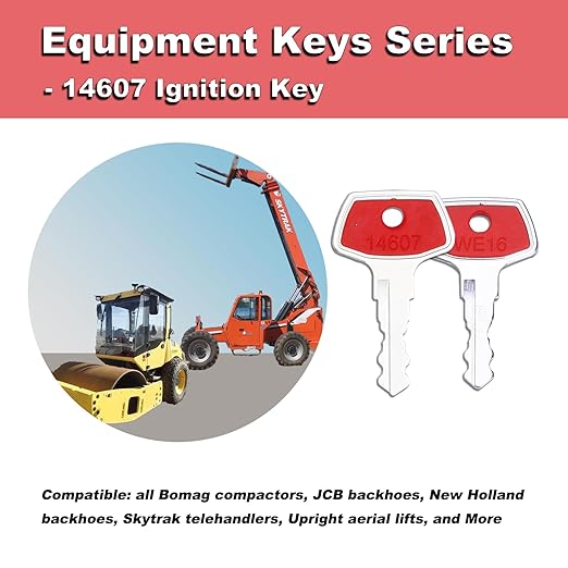 Ignition Keys 14603 14607 14707 14657 for JCB Bomag Terex Mini Excavators New Holland and Ford Vibromax Maxi Skytrak, Dynapac LG200/LG500 Compactor, Volvo Upright Equipment Key, Pack of 10