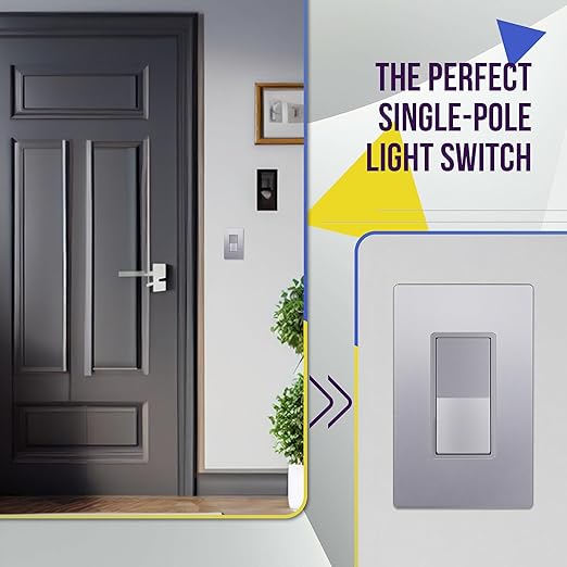 ENERLITES Elite Series Decorator Switch with Screwless Wall Plate, Paddle Light Switch, Single Pole, 3 Wire, Grounding Screw, Residential Grade, 15A 120V, UL Listed, 91150-SVWP, Silver