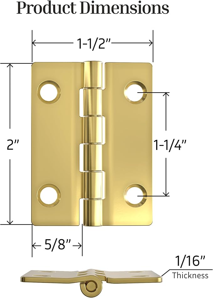 Bright Brass Butt Hinges - 2" x 1-1/2" - Pack of 8 - Flush Mount Cabinet Door Hinges - Furniture Hardware - BH7-SB (4)