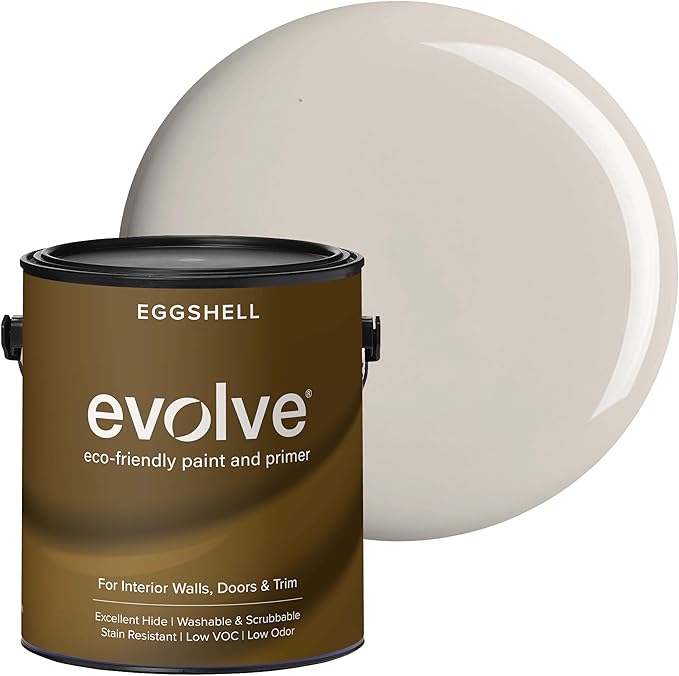 EVOLVE Interior Paint & Primer, Eggshell (Warm Gray), 1 Gallon – One-Coat Coverage, Excellent Hide, Low VOC, Low Odor, Washable Paint for Walls, Doors & Trim