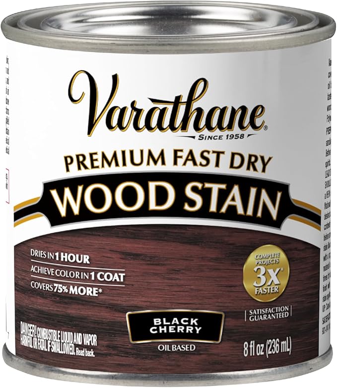 Varathane Premium Fast Dry Wood Stain | 1 Hour Dry Time | 1 Coat Color | Interior Wood Stain | Furniture, Cabinets, Doors, Trim | Half Pint | Black Cherry