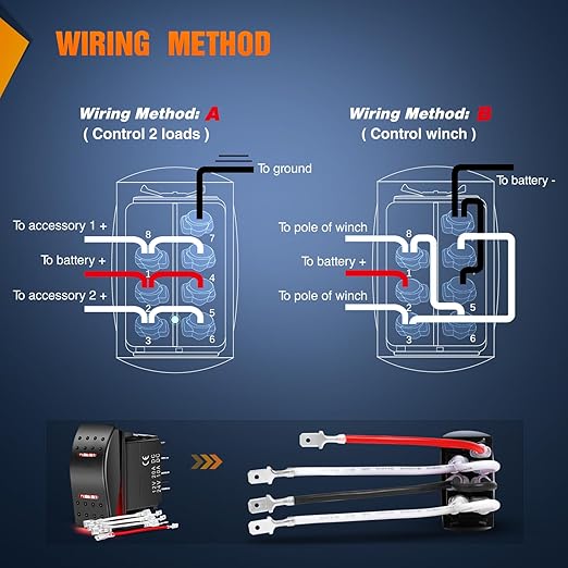 Nilight Waterproof Rocker Switch Toggle ON Off ON Switches DPDT 7Pin 12V 24V Jumper Wires Winch Pump Switch for Cars Trucks Caravans Boats RV SUV ATV UTV