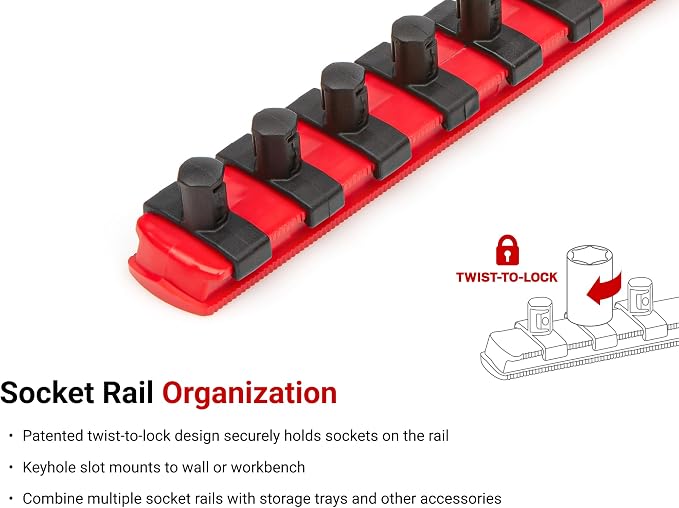 TEKTON 3/8 Inch Drive 12-Point Socket Set, 12-Piece | SHD91108 | (8 - 19 mm), Deep, Socket Rail