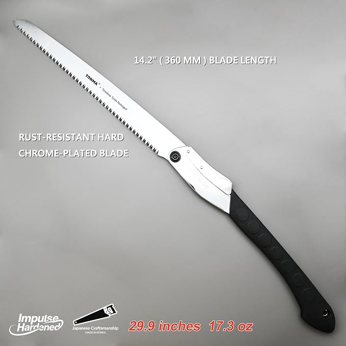 TONMA Folding Hand Saw [Made in Korea] 14" (360mm) LargeTeeth Pruning Hand Saw for Wood Cutting, Outdoor Camping, Garden Woodworking, Japanese Craft Plating Impulse Hardened Stainless Blade