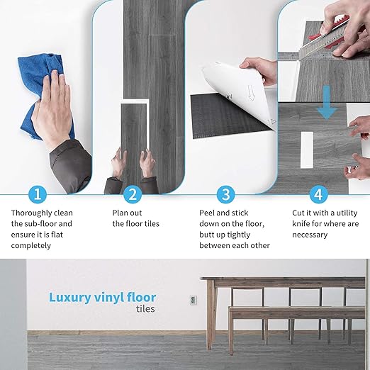 Art3d Peel and Stick Floor Tile Vinyl Wood Plank 12-Pack 18 Sq.Ft, Deep Gray, Rigid Surface Hard Core Easy DIY Self-Adhesive Flooring