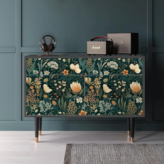 Orainege Vintage Floral Peel and Stick Wallpaper Boho Floral Contact Paper 17.3in x118.1in Flower Wallpaper Peel and Stick Flower Self Adhesive Wall Paper for Bedroom Removable Decorative