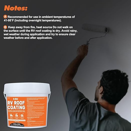 E-SDS RV Roof Sealant Waterproof - White 1 Gallon Liquid Flexible Rubber Repair Sealant Elastomeric Coating for Campers, Trailers, Metal Buildings - Accessories Packaged Inside The Bucket