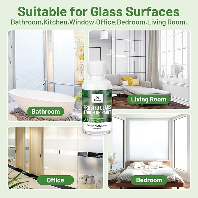 SENVEN Frosted Glass Touch Up Paint for Window Repair- Acrylic Window Privacy Paint, Waterproof & UV Resistant, Frosted Glass for Bathroom, Kitchen, Room, Sliding Door, Semi-Gloss, 1.5 oz, 30ML