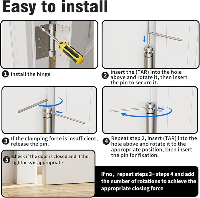 2 Pack Self Closing Door Hinges, 4.5 Inch Spring Loaded Door Hinges with Square Corners, Adjustable Tension for Garage, Front, Back Door, UL Listed, Left and Right Hand