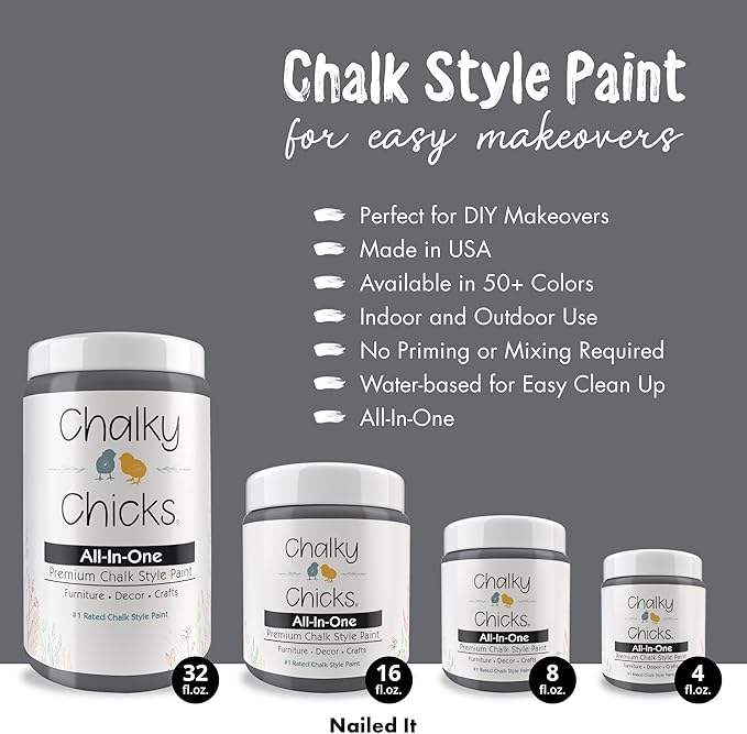 Chalky Chicks 4 Fl Oz Matte Nailed It (Blueish Gray) Chalk Paint for Furniture Without Sanding - No Prep Furniture Paint No Sanding All in One for Crafts, Walls, Cabinet, Metal, Dresser, Farmhouse