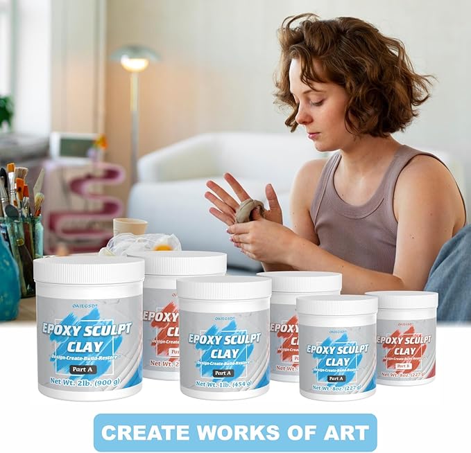 1 Pound Black Epoxy Putty Sculpt Clay, 2 Part (A & B) Modeling Compound for Sculpting, Modeling, Building, Repairing, Self-Hardening Epoxy Clay Easily Repairs Metal, Wood, Tile, Ceramics, Plastic