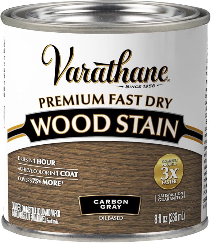 Varathane Premium Fast Dry Wood Stain | 1 Hour Dry Time | 1 Coat Color | Interior Wood Stain | Furniture, Cabinets, Doors, Trim | Half Pint | Carbon Gray