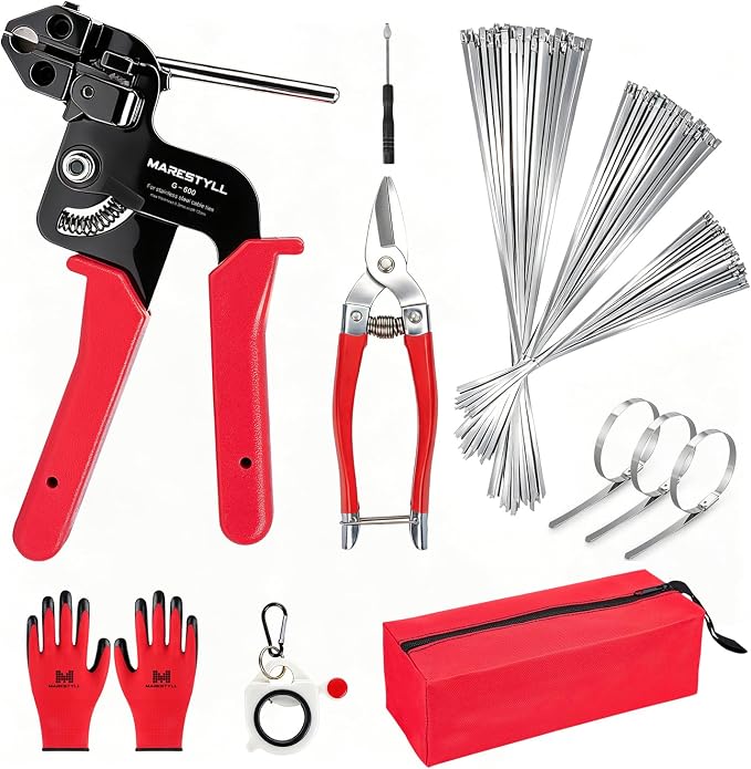Metal Zip Ties Gun Set-For Fastening And Cutting Tie Special Tool,With 150pcs Stainless Steel Zip Ties Heavy Duty Outdoor，For Chain Link Fence Parts, Wire Fence Rolls,Exhaust Wrap, Poultry Fence