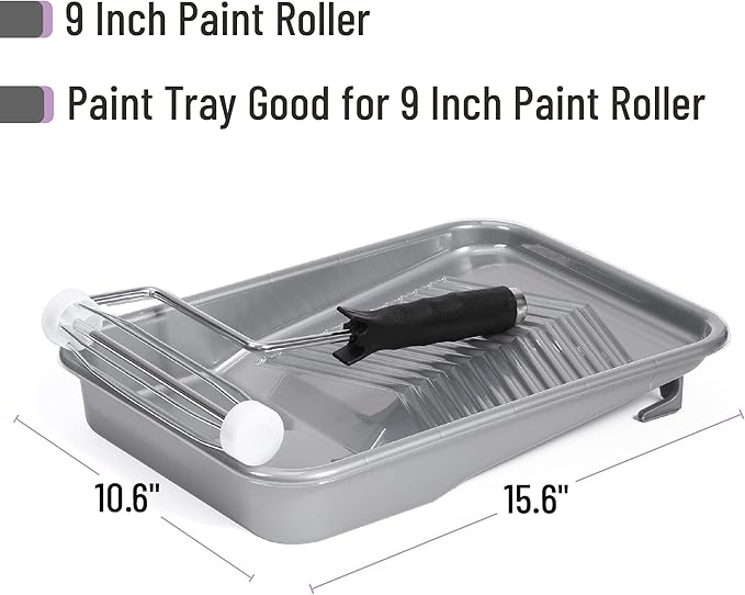 Bates- Paint Tray Set, 9 Inch, 22 pcs, 1x 9 Inch Paint Roller Tray, 20x Disposable Plastic Liners & 1x Roller Frame