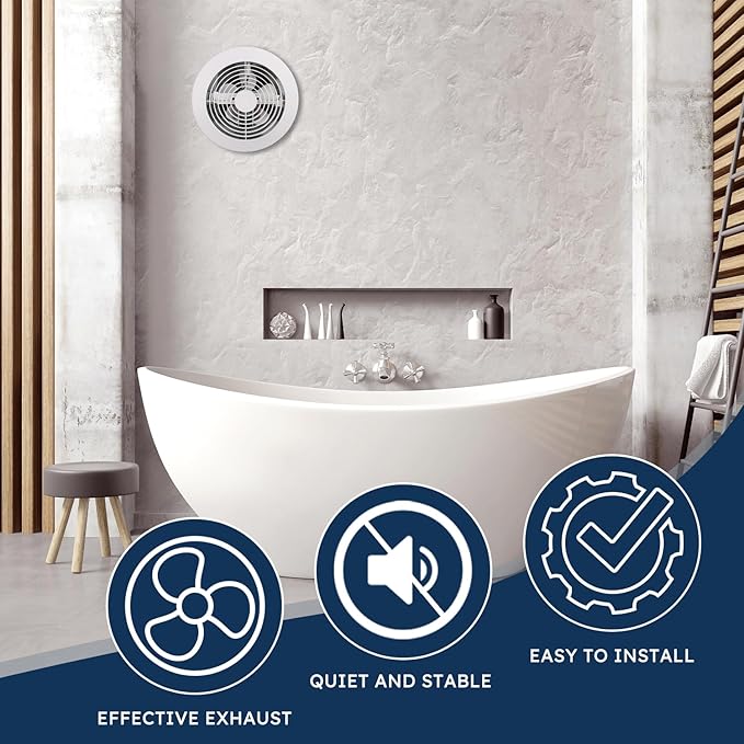 Quini 512M 6-inch Through Wall Exhaust Fan, 80 CFM 4.0 Sones, Bathroom Wall Exhaust Fan, Kitchen Ventilation Fan, 6-inch Diameter Vent, Retractable Duct