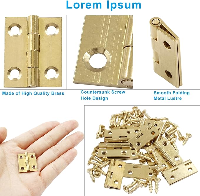 12Pcs Solid Brass Mini Hinges, 1 Inch Mini Solid Brass Butt Hinges, Small Folding Brushed Gold Interior Door Hinges