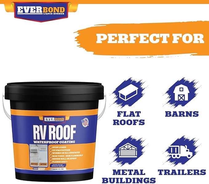 Everbond RV Roof Coating, Solar Reflective RV Roof Sealant, Waterproofing for Campers, Trailers, RVs, White, 3 Gallons