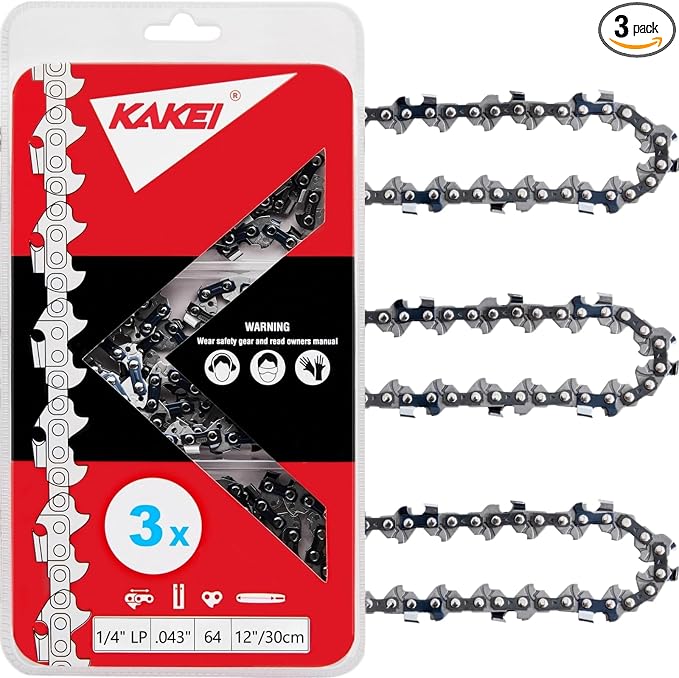 KAKEI 12 Inch Pole Saw Chain fits Stihl 1/4" Pitch .043" Gauge 64 Drive Links Chainsaw Chain - 71PMM3 64 Fits Stihl Pole Saws (3 Chains) - Semi Chisel