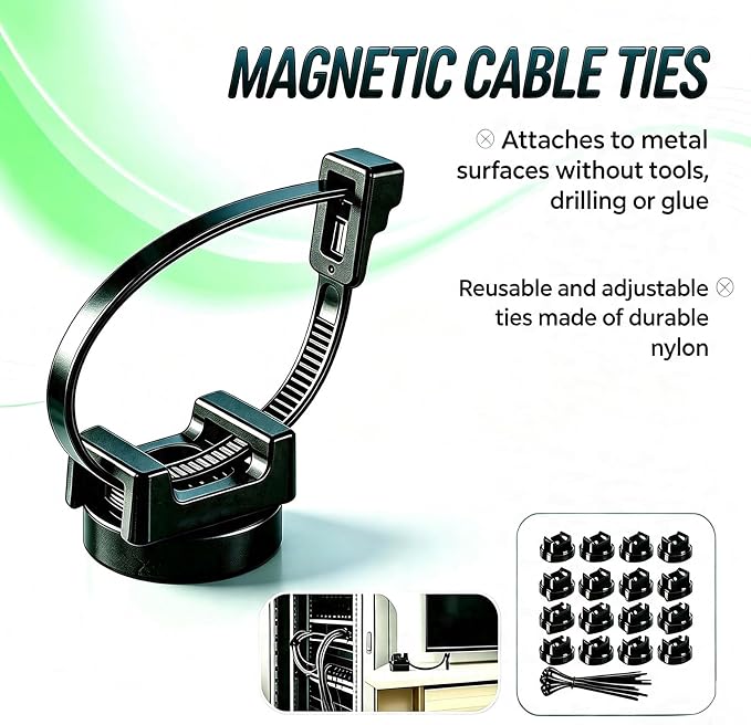 15 Pcs zbab1 Magnetic Zip Tie Mount Base, 45LBS Strong Magnetic Wire Holder & Cable Clips,Magnetic cable management for cars, offices, homes, and boats Diameter 32mm