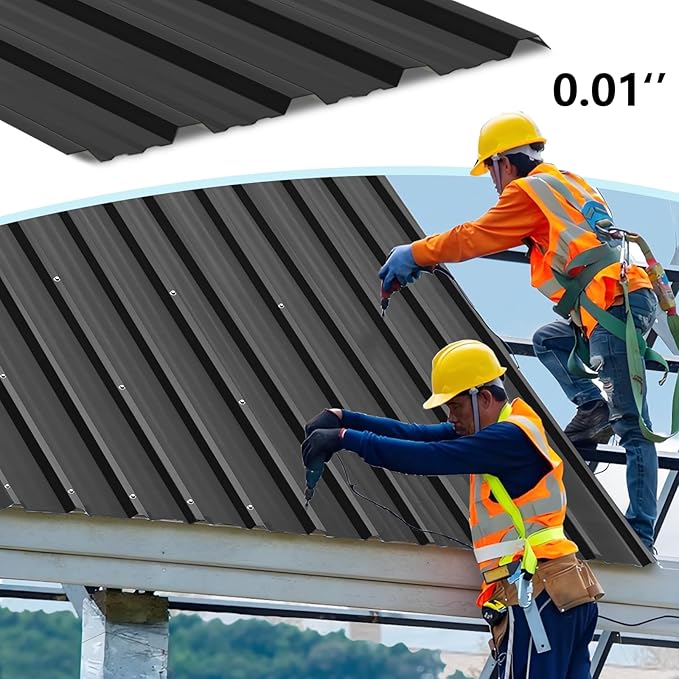 Metal Roof Panels - 20 Pcs Corrugated Pergola Roofing Panels Heavy Duty Waterproof Tin Roofing Materials for Shed Gazebo Patio Garages 42.52x17.7in, Black