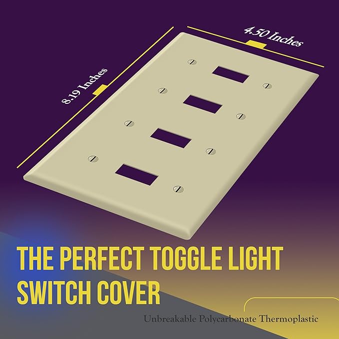 ENERLITES Toggle Light Switch Wall Plate, Gloss Finish, Size 4-Gang 4.50" x 8.19", Unbreakable Polycarbonate Thermoplastic, 8814-I, Ivory