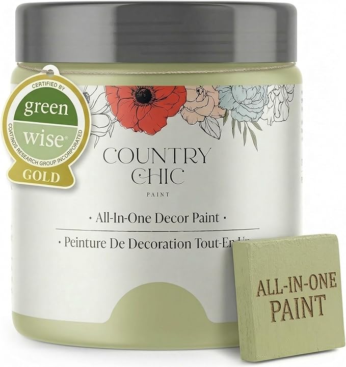 Country Chic All-in-One Chalk Paint for Furniture, Cabinets, Home Decor, Eco-Friendly, Matte Finish, Built-In Primer & Top Coat for Wood, Metal - Botanical (Soft Green) Pint (16 oz)