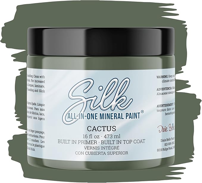 Dixie Belle Silk All-in-One Mineral Paint - Cactus (16oz) - Muted Green Water Based Built-In Primer + Topcoat for Wood + Metal - Durable Furniture Paint - Low Reflective Finish