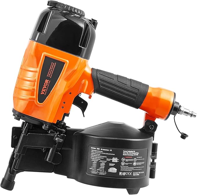 VEVOR Coil Siding Nailer CN65, 1-1/4" to 2-1/2" 15 Degree Pneumatic Siding Nail Gun with Tool-Less Depth Adjustment, 70-120PSI Air Coil Nailer for Siding, Pallet Sheathing, Wooding, Fencing, Decking