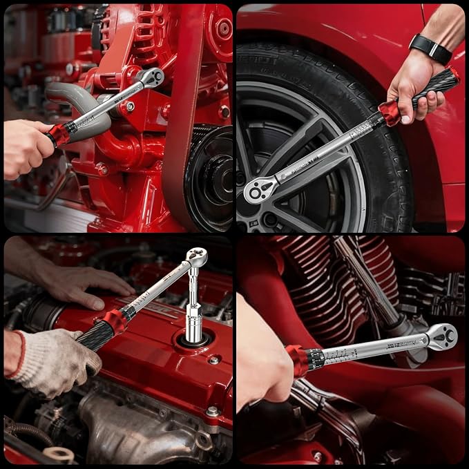 16pcs 3/8" Click Torque Wrench Spark Plug Socket Set, 5-45 Ft.lb | Dual Range Mechanical Torque Wrench with Magnetic Spark Plug Sockets, Extension Bars & Gap Gauge for Auto & Motorcycle Repair