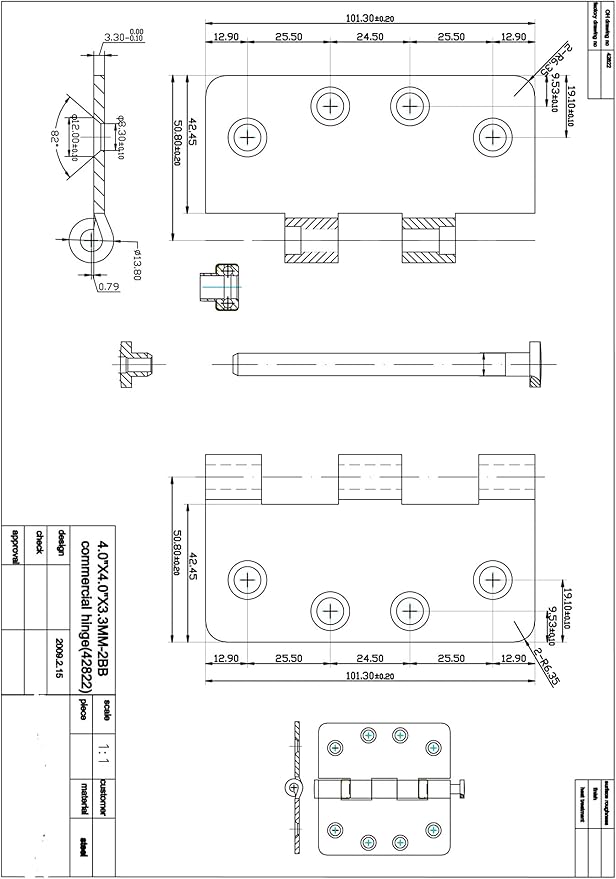 Richelieu Hardware 4" (102 mm) Full Mortise Ball Bearing Butt Hinge for Interior Door, 4822FBB, 3-Pack, Black