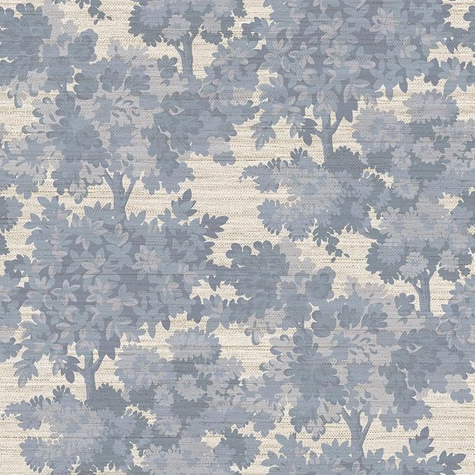 Tempaper Textured Blue Canopy Toile Faux Grasscloth Removable Peel and Stick Wallpaper, 20.5 in X 16.5 ft, Made in The USA