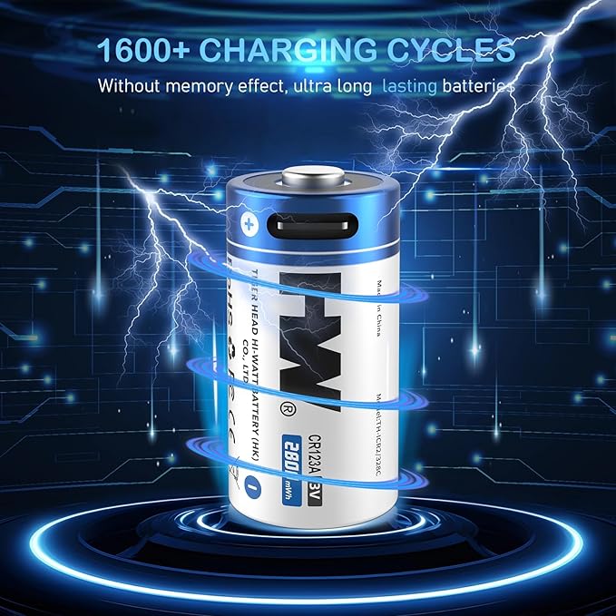 HW Rechargeable 123 Batteries [3V, 16-Pack] 2800mWh Long-Lasting 123a Lithium Battery 1000+ Cycles with 4 in 1 USB-C Cable for Cameras, Flashlight